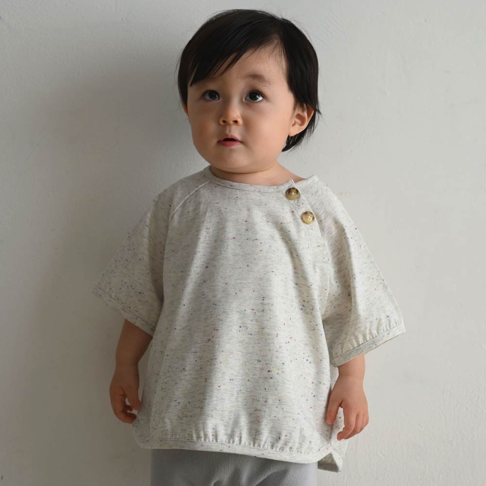 【春夏上衣】彩點鈕扣 短袖上衣