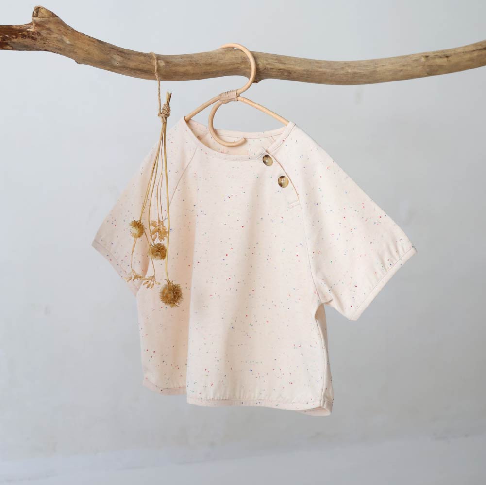 【春夏上衣】彩點鈕扣 短袖上衣
