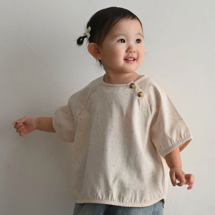 【春夏上衣】彩點鈕扣 短袖上衣