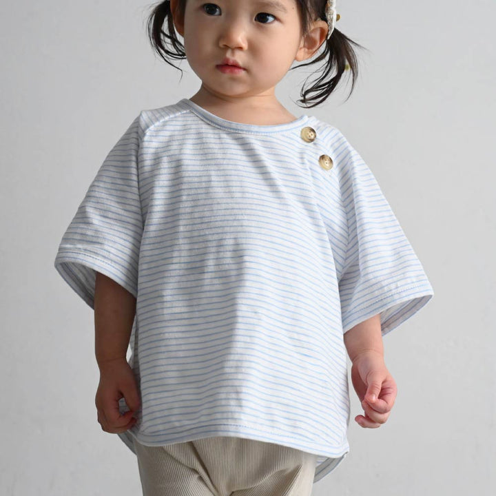 【春夏上衣】條紋鈕扣 短袖上衣