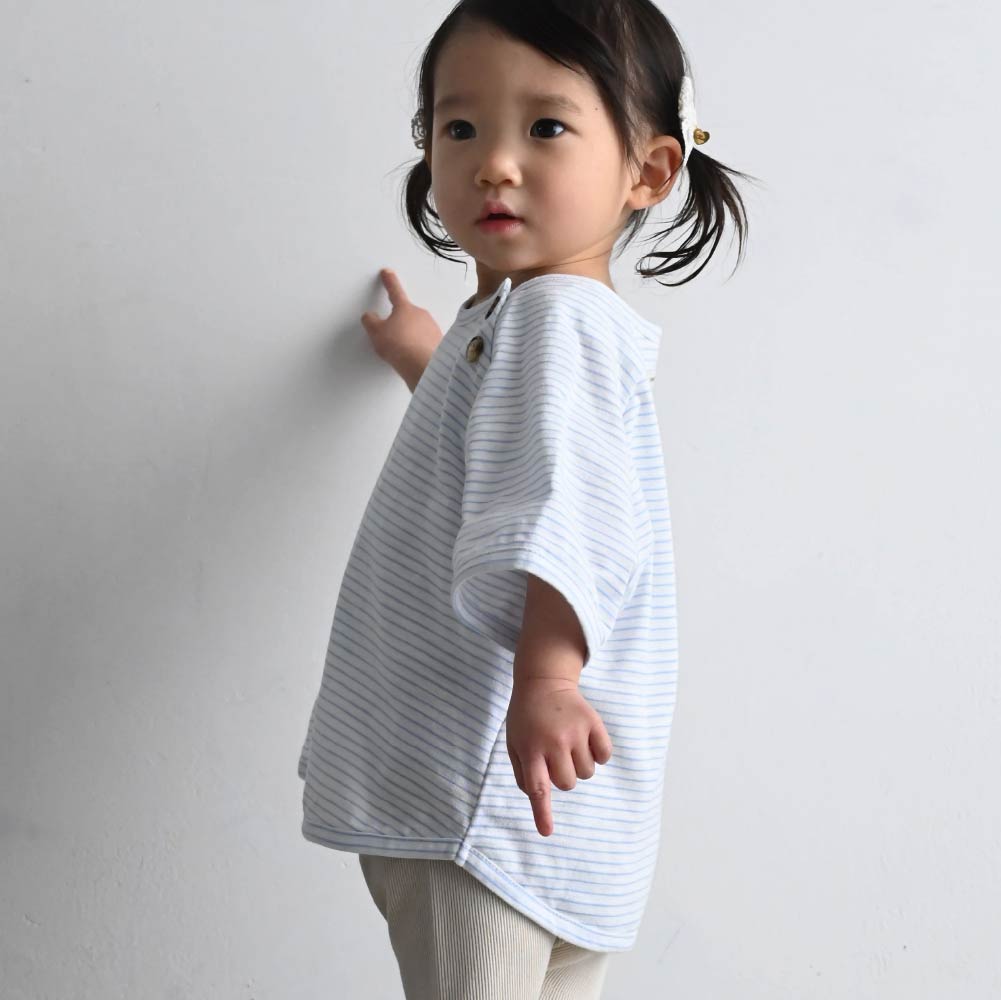 【春夏上衣】條紋鈕扣 短袖上衣