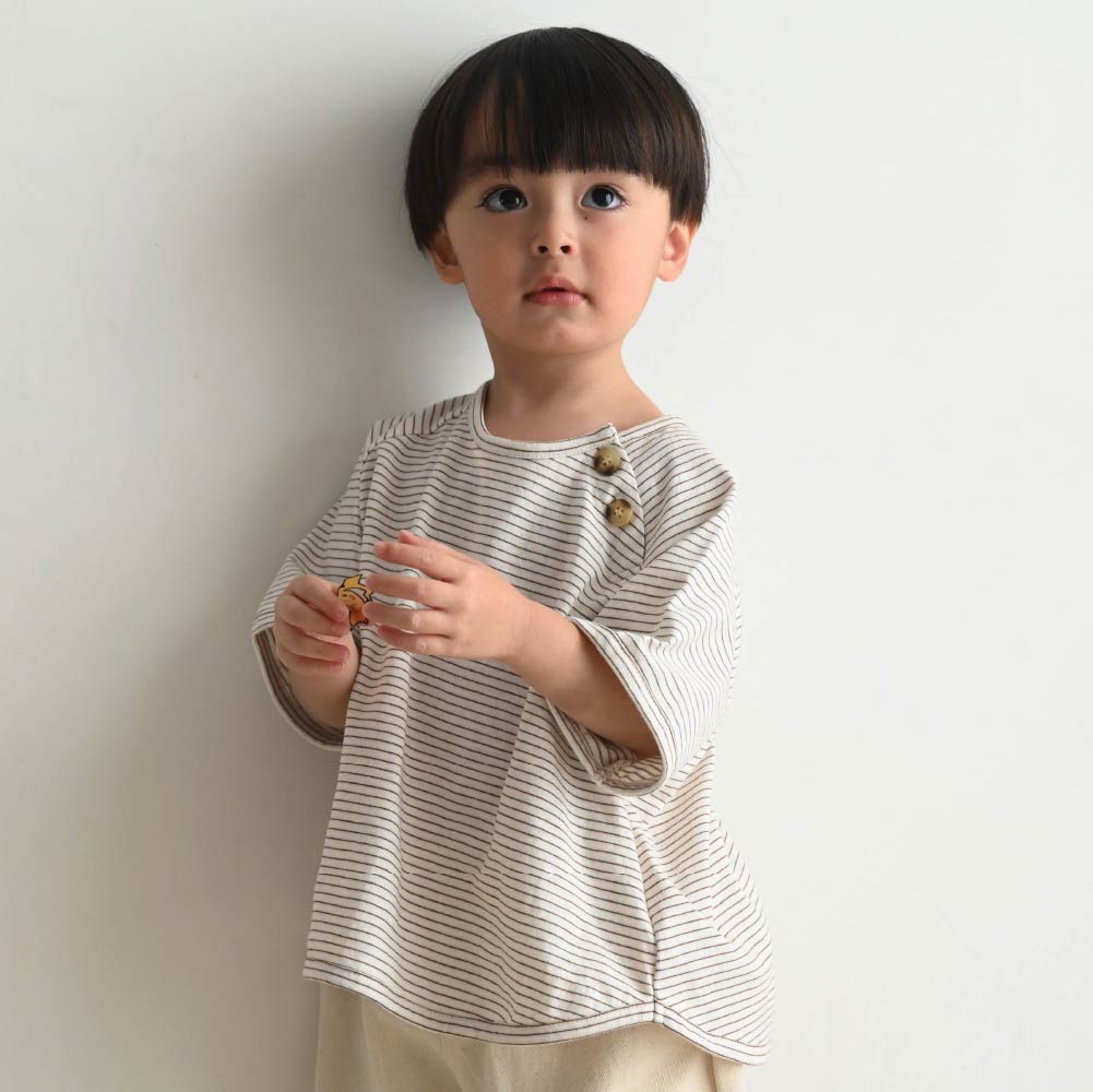 【春夏上衣】條紋鈕扣 短袖上衣