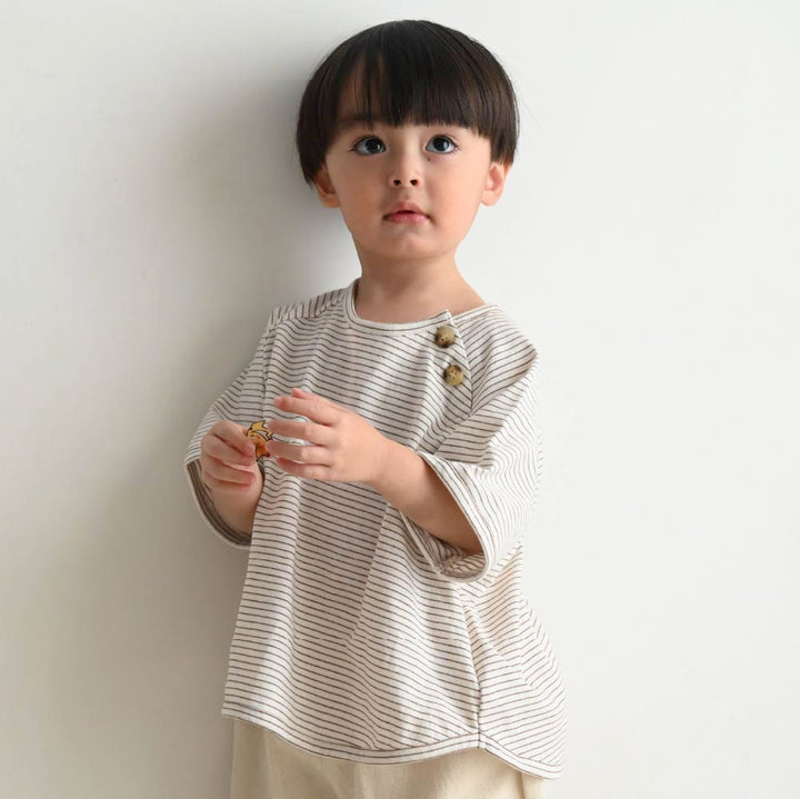 【春夏上衣】條紋鈕扣 短袖上衣