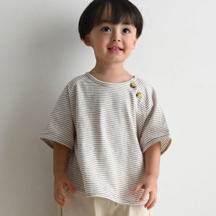 【春夏上衣】條紋鈕扣 短袖上衣