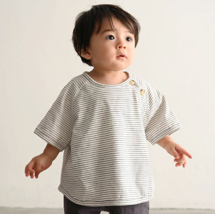 【春夏上衣】條紋鈕扣 短袖上衣