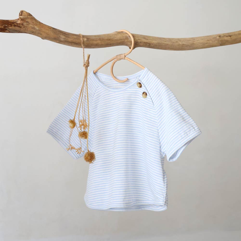 【春夏上衣】條紋鈕扣 短袖上衣