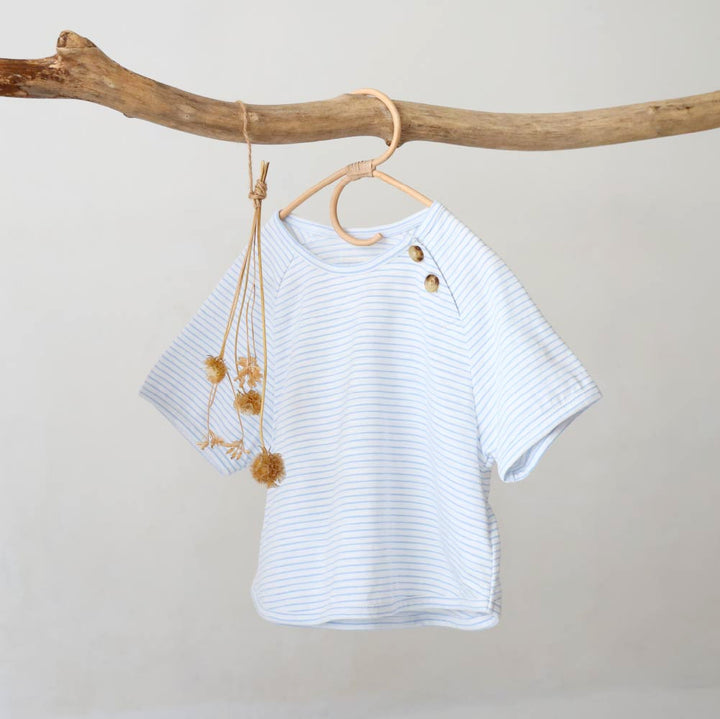 【春夏上衣】條紋鈕扣 短袖上衣