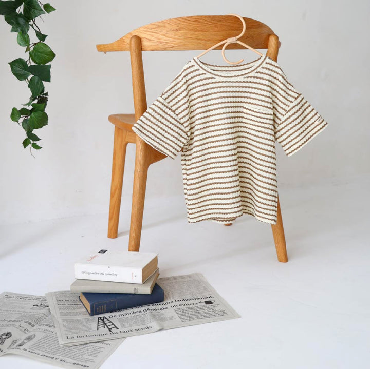 【春夏上衣】粗條紋 華夫格上衣