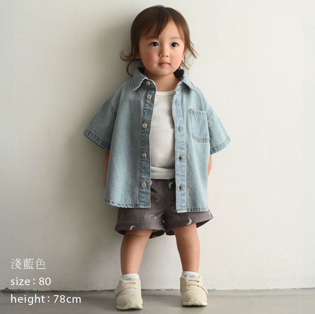 【春夏上衣】翻領丹寧短袖襯衫