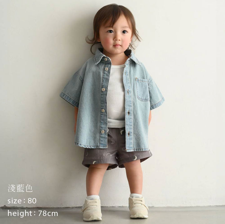 【春夏上衣】翻領丹寧短袖襯衫