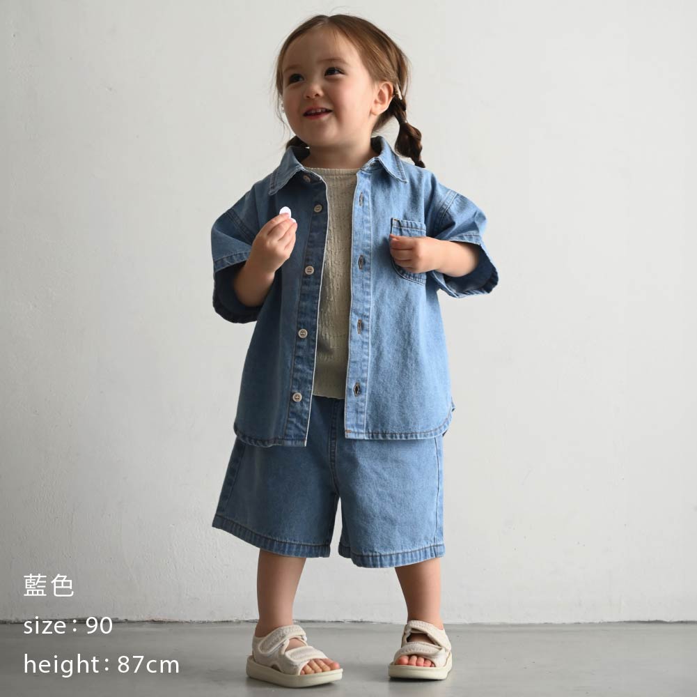 【春夏上衣】翻領丹寧短袖襯衫