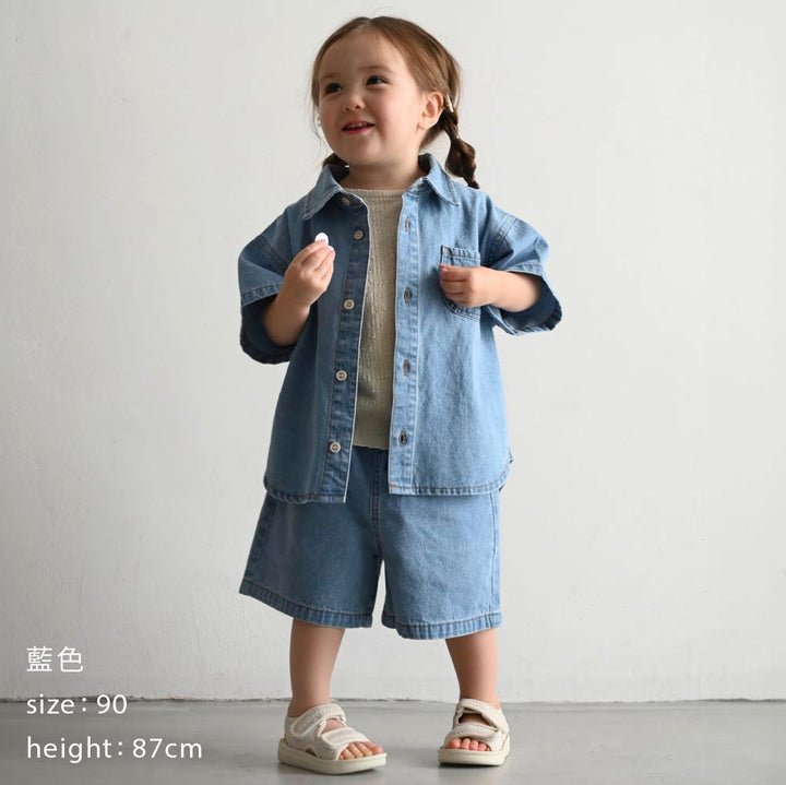 【春夏上衣】翻領丹寧短袖襯衫