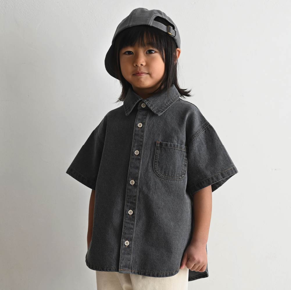 【春夏上衣】翻領丹寧短袖襯衫