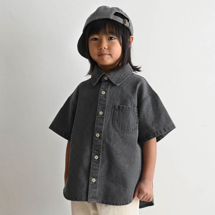 【春夏上衣】翻領丹寧短袖襯衫