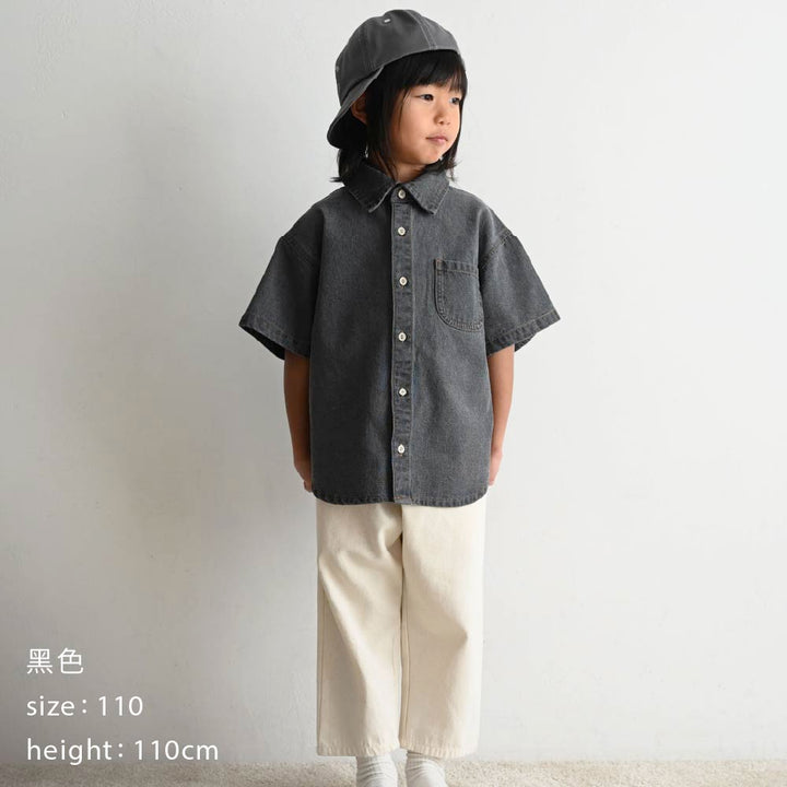 【春夏上衣】翻領丹寧短袖襯衫