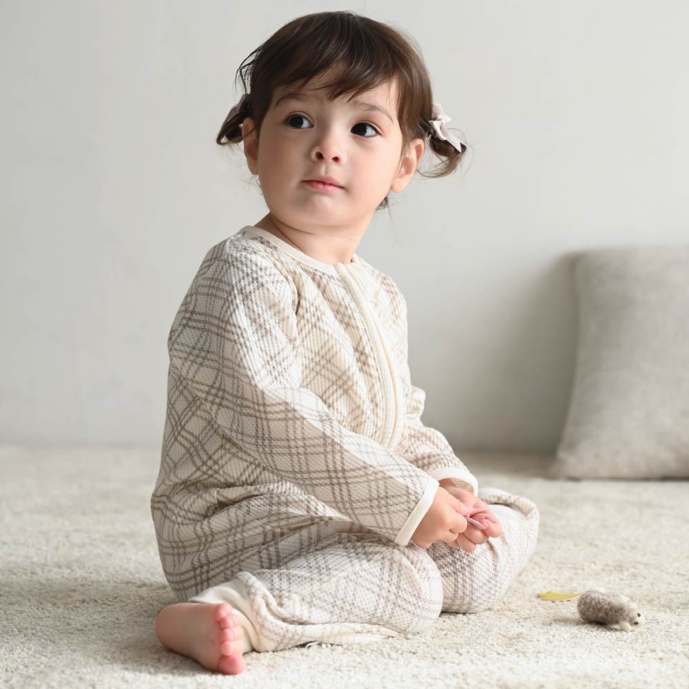 【春夏系列】雙拉鍊長袖華夫格 連身衣