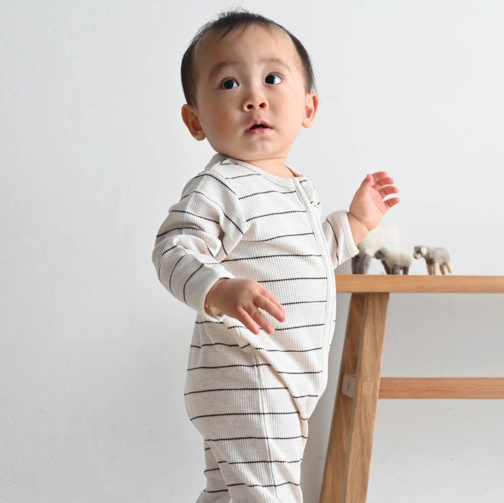 【春夏系列】雙拉鍊長袖華夫格 連身衣