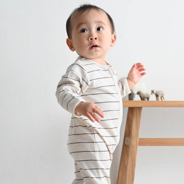 【春夏系列】雙拉鍊長袖華夫格 連身衣