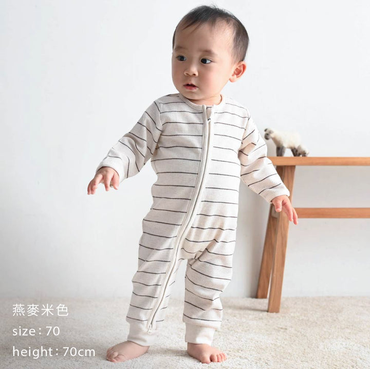 【春夏系列】雙拉鍊長袖華夫格 連身衣