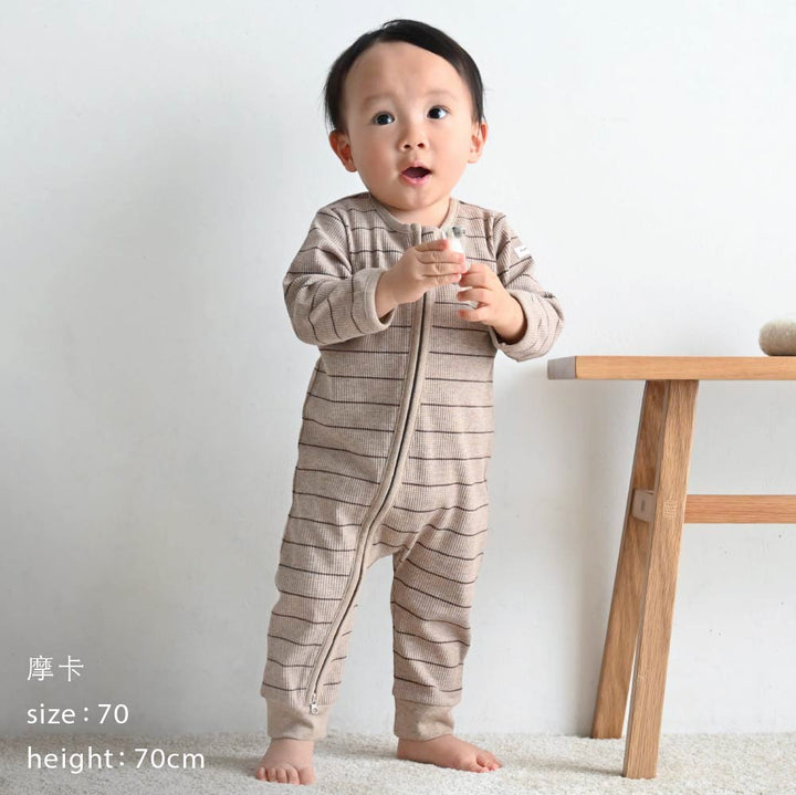 【春夏系列】雙拉鍊長袖華夫格 連身衣