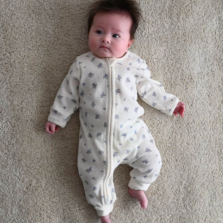 【春夏系列】雙拉鍊長袖華夫格 連身衣